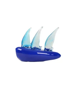 Viz Glass Azure Voyage - Handblown Art Glass Sailboat Sculpture (Item #8024)
