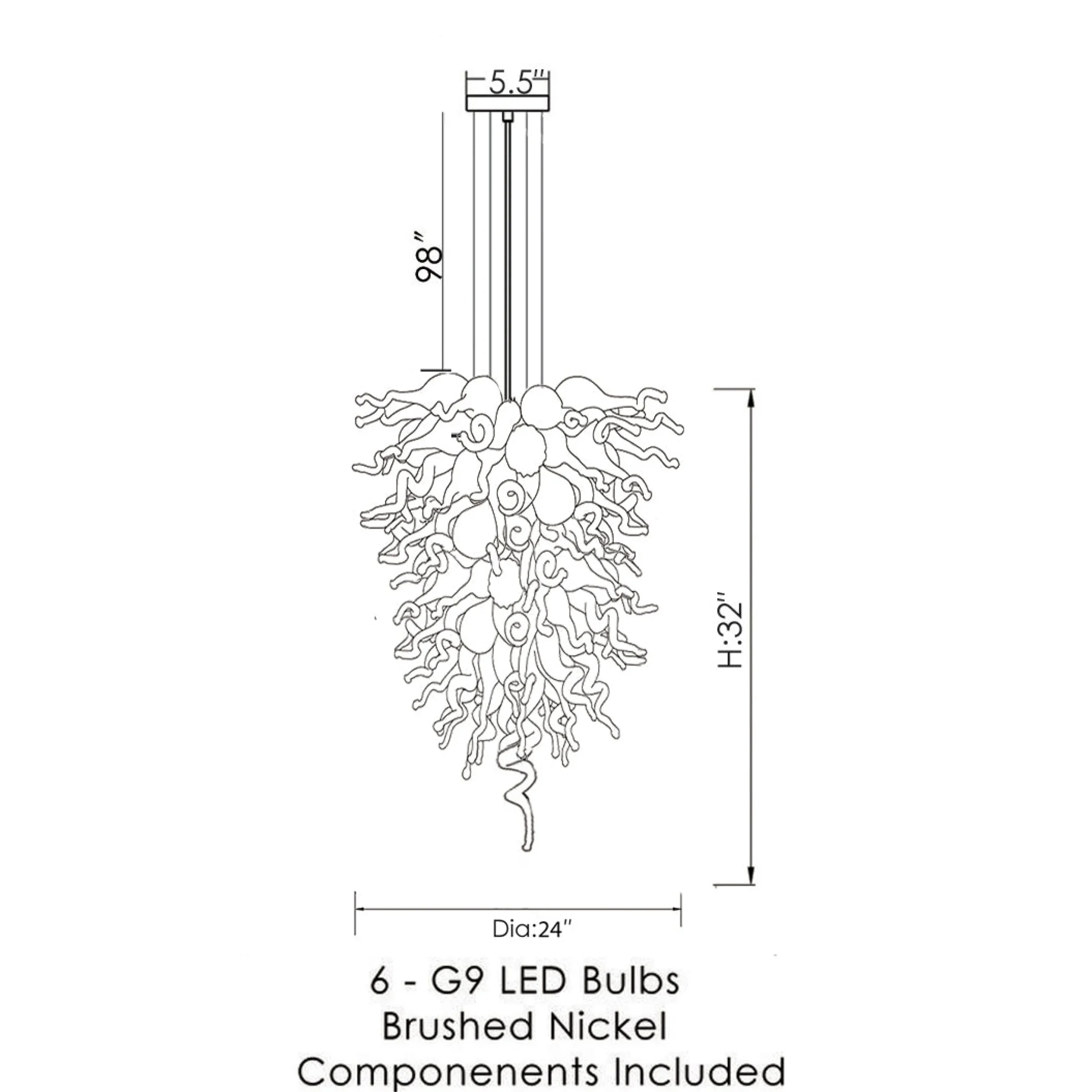 Viz Glass ColorSelect High Sierra Tall Blown Glass Chandelier
