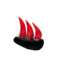 Viz Glass Fiery Horizons - Handblown Art Glass Sailboat Sculpture (Item #8023)