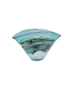 Viz Glass Ocean Mirage - Handblown Art Glass Folded Vase (Item #6743)
