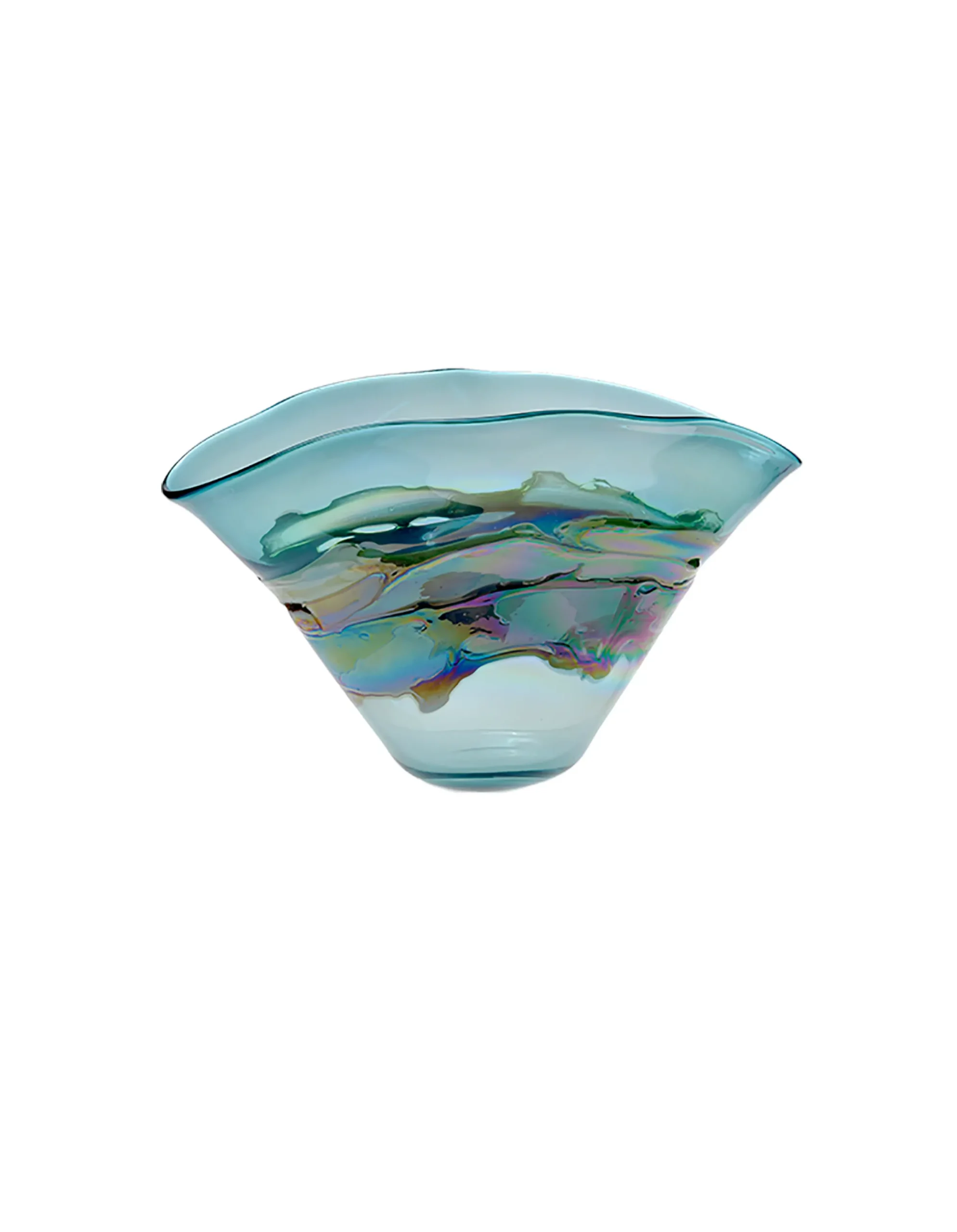 Viz Glass Ocean Mirage - Handblown Art Glass Folded Vase (Item #6743)